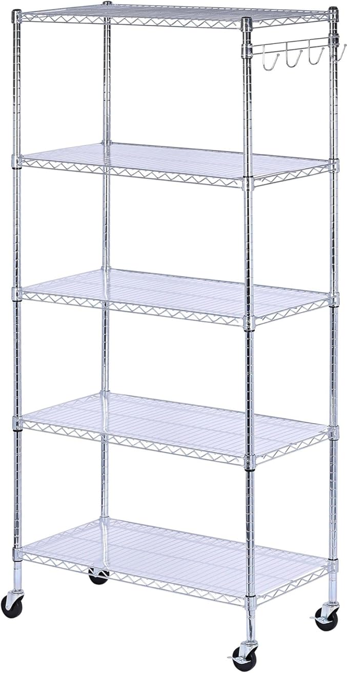 Alera 5-Shelf Wire Shelving Kit with Casters and Shelf Liners, 36w X 18d X 72h, Silver