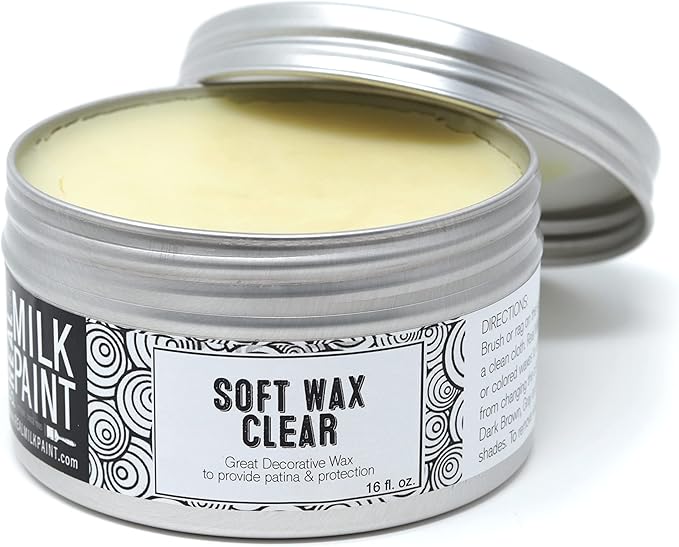 Real Milk Paint, Soft Finishing Wax Sealant for Painted Furniture, Paint Sealer Topcoat for Cabinets, Unfinished Wood Decor, Beeswax, Satin Finish, Clear, 16 oz.