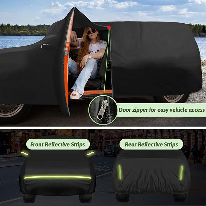 for VW Atlas/Cross Sport (2017-2025) Waterproof Car Cover, 6 Layers 210T Sun Rain UV Dust Snow Protection Outdoor Atlas Full Car Cover with Windproof Gust Strap and Zipper Door-Black