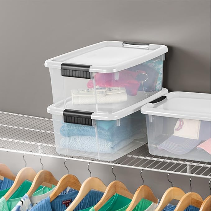 Sterilite 6-Pack Ultra Latching Box, Storage Bins with Lids, Clear Plastic, 18 Quart - Heavy-Duty Organizing Containers for Closet, Bathroom, and Office