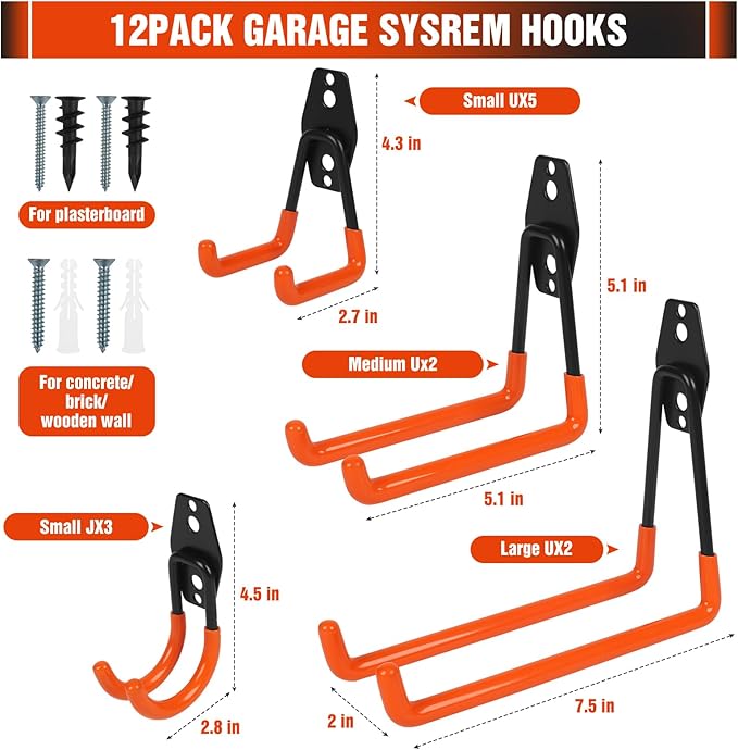 TVKB Garage Hooks Ladder Hooks for Hanging Heavy Duty Garage Organizer Wall Mount Metal Garage Storage Organization Tool Hanger Utility Rack for Garage Wall, Shed, Garden, Workshop