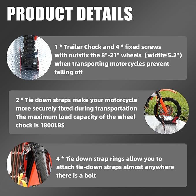 Motorcycle Wheel Chocks with Tie Down Strap,Special for Transportation Foldable Portable 1800lbs Trailer Chocks for 8"-21" Wheel Universal for Most Crusier Sports Dirt Bikes Trailer Truck-Blue