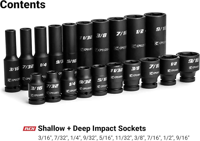 Capri Tools 1/4-Inch Drive Master Impact Socket Set (Shallow & Deep Set / 3/16-9/16 in.)