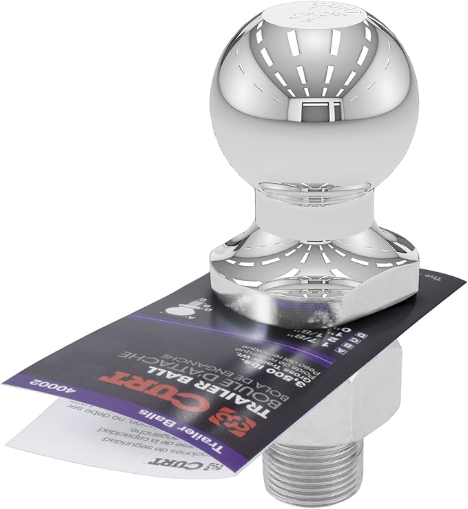 CURT 40002 Chrome Trailer Hitch Ball, 3,500 lbs, 1-7/8-Inch Diameter, 1 x 2-1/8-Inch Shank