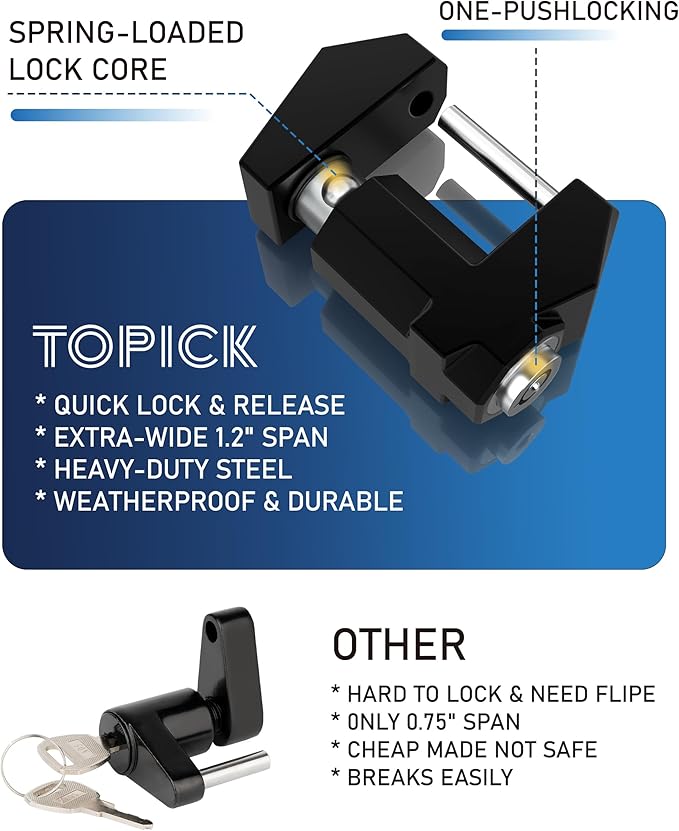 TOPICK Trailer Tongue Coupler Lock, Dia 1/4'', Extra Wide 1.2'' Span, High-Security Latch Lock for Wide Trailer Coupler, for RV, Boat, Truck, and Car Tow Hitch, Cyberpunk Futuristic Style