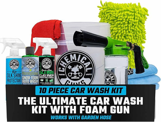 Chemical Guys 10-Piece Arsenal Builder Car Wash Kit with Foam Gun, Bucket, and 3 - 16 fl oz Car Care Products & Chemicals - Works with Garden Hose for Trucks, SUVs, Motorcycles, and More