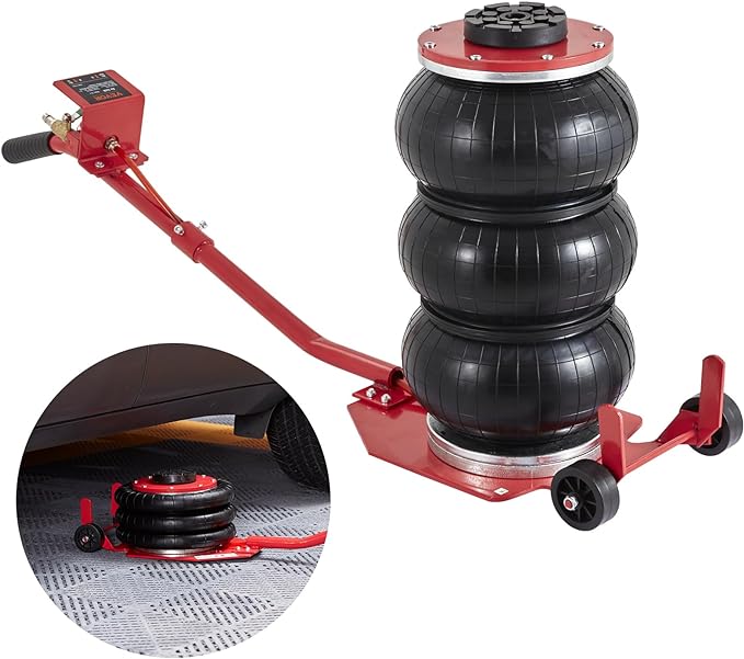 VEVOR Air Jack, 3 Ton/6600 lbs Triple Bag Air Jack, Airbag Jack with Six Steel Pipes, Lift up to 17.7 inch/450 mm, 3-5 s Fast Lifting Pneumatic Jack, with Long Handles for Cars, Repair, (Red)