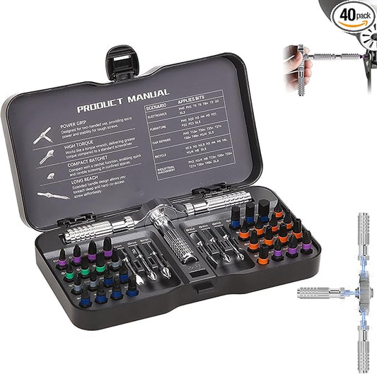 40 in 1 Magnetic Screwdriver Set, DIY Ratchet Screwdriver Set with T Handle Detachable, Versatile Portable Precision Tool Kit for Computer, Furniture, Bicycle