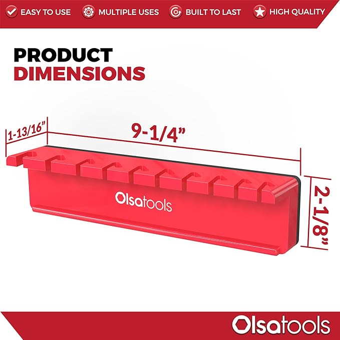 Olsa Tools Magnetic Wrench Organizer - Red - Holds SAE 3/8" to 15/16" & Metric 10mm to 19mm Wrenches - Durable Tool Storage Solution - Part 1003