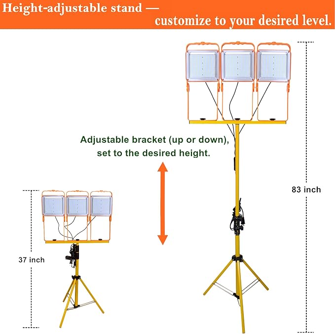 150W LED Portable Work Light with Stand (1500W Equivalent), 24000 Lumens, 5000K Daylight, Adjustable Head, IP65 Waterproof, UL 12FT 18AWG Cord, for Indoor/Outdoor Use – Garage, Construction, Parties