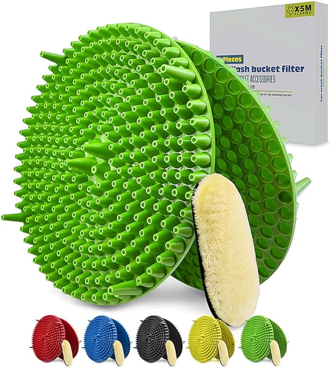 10.4" Heavy Duty Grit Trap (2-Pack) & Wash Mitt Kit - Premium Car Wash Bucket Filter Insert, Dirt Separator, Fits 3.5-5 Gallon (Green Kit)