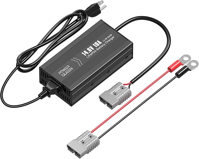 Power Queen 14.6V 10A LiFePO4 Battery Charger, 2-Stage Automatic Smart Battery Charger and Maintenance, LiFePO4 Lithium Batteries Charger, Suitable for 12V (12.8V) Lipo Lithium Iron Phosphate Battery