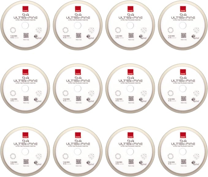 RUPES 9.DA180S Pack of 12 White D-A Ultra-Fine Polishing Foam Pads 180mm | Ideal for Paint Correction | Extremely Fine Defect Removal | Compatible with 6" Backing Plate