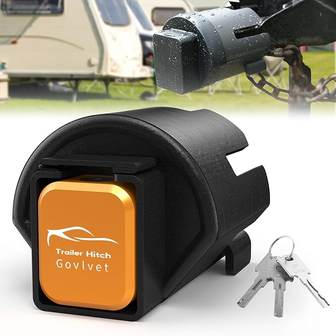 Trailer Lock Fits 2" and 2-5/16" Couplers - Heavy Duty Anti-Theft Trailer Hitch Locks, Ultra-Thick Solid Steel Trailer Coupler Locks Tongue Lock, Camper Accessories for RV, Trailer, Boat (Yellow)