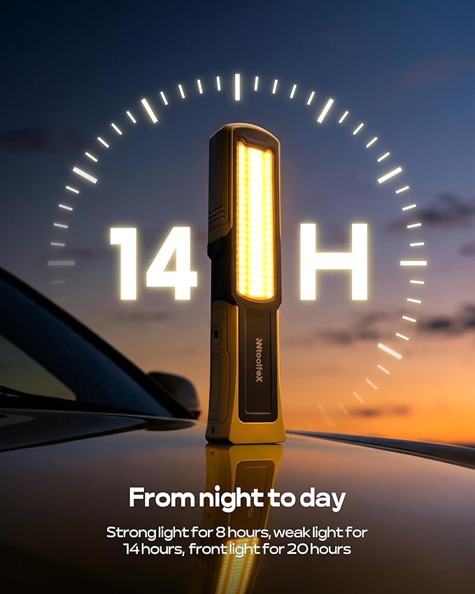 Magnetic Work Light, Under Hood Work Light Bar with Flashlight & 360° Rotatable Hook, 3000LM LED Mechanic Light with Multifunctional Foldable Design, 5 Lighting Modes for Car Repairing & Emergency