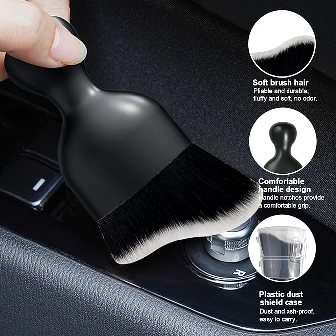 Ziciner Car Detailing Brush, Curved Soft Bristles Auto Removal Dust Collectors, Universal Vehicle Dashboard, Air Conditioner Vents etc Interior Cleaning Tool Accessories (Black/White)