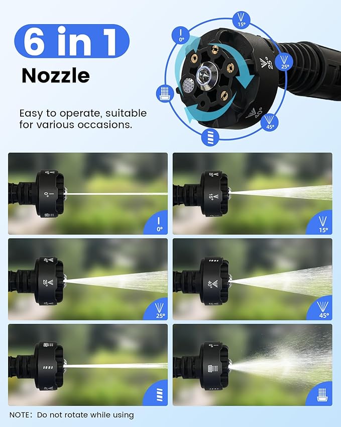 Cordless Pressure Washer 1080PSI with 2 x 4.0Ah Batteries, Portable Power Washer with 6-in-1 Nozzle,Foam Cannon, Hose, Faucet Adaptor, Handheld Pressure Washer for Car Wash Fences Driveways Patios