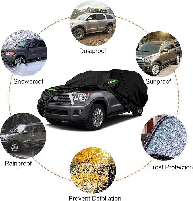 Waterproof Car Covers Replace for 2001-2025 Toyota Sequoia, 6 Layers All Weather Car Cover with Zipper Door & Windproof Bandsfor Snow Rain Dust Hail Protection