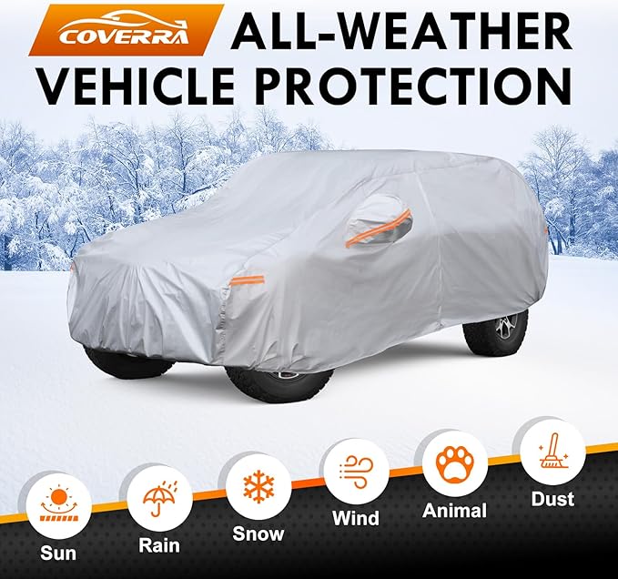 Car Cover Custom Fit for Jeep Wrangler 4 Door 2006-2025 JL JK, 6 Layer Heavy Duty Waterproof All Weather Car Tarp Outdoor Protection with Cotton Lining
