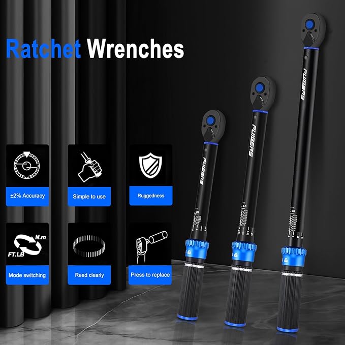 Torque Wrench Set 1/2 3/8 1/4 inch Drive Click, 3Pcs Torque Wrenches 10-170 FT.LB,5-50FT.LB,20-240IN.LB, Inch pound Torque Wrench with 3 Pcs Adapter for Bike,Car, Truck,Tractor