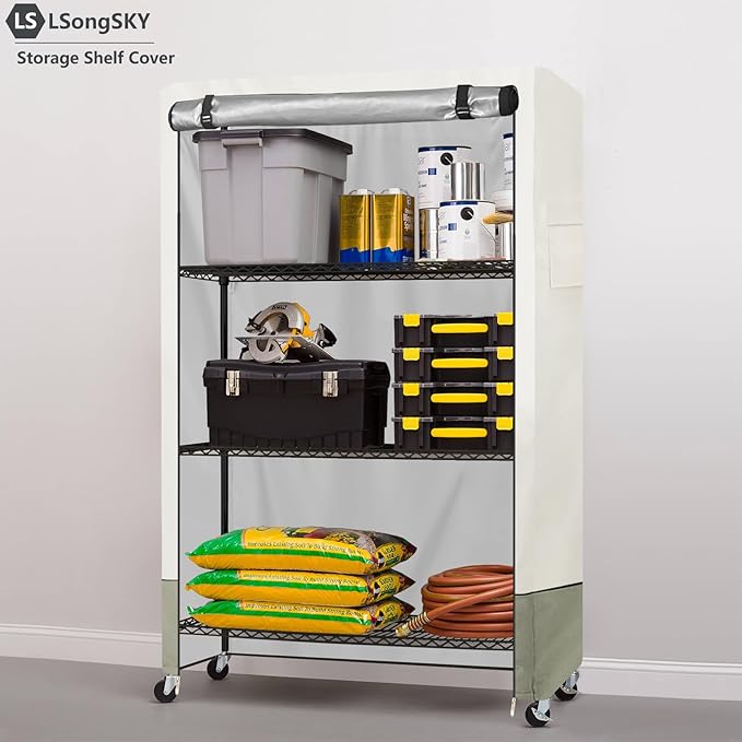 Shelf Cover Waterproof,Shelf Covers for Wire Shelving,Waterproof &Dustproof Heavy Duty Storage Shelves Cover,Keep Garage,Closet,Kitchen,Yard Neat,Fits Racks 48" W x 18" D x 72" H,Beige