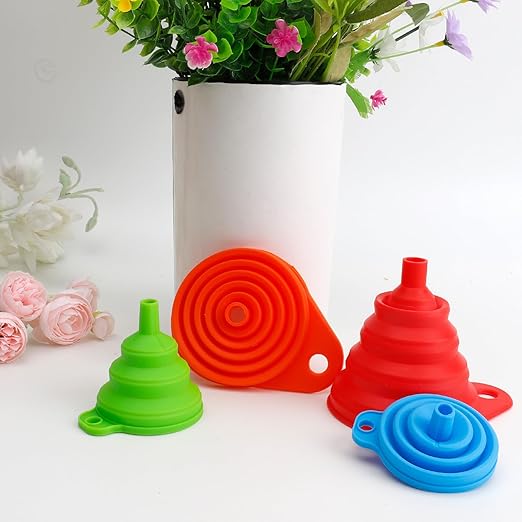 4 Pack Silicone Collapsible Kitchen Funnel for Water Beer Oil Filling Bottles 2 Size Flexible Foldable Mini Small Large Scoop Funnel Set Camp Kitchen Hand Tools Gadgets Accessories Must Have Finds