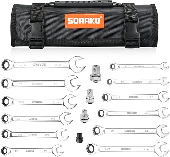 SORAKO Ratcheting Combination Wrench Cr-V Steel (12-Pcs)