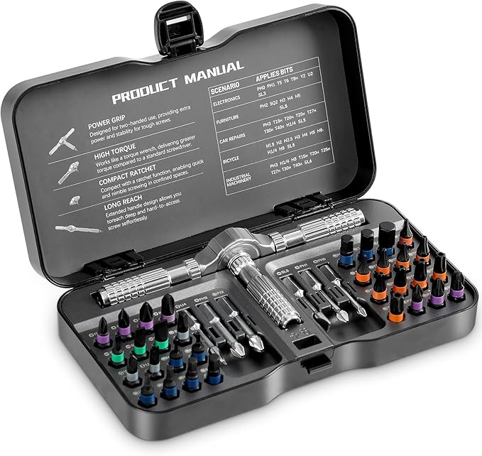 40 In 1 Ratcheting Screwdriver Set,Multi S2 Steel Bits with Detachable Ratchet Handle,Ratchet Screwdriver Set for Furniture Assembly, Electronics Repair, Bicycle,DIY