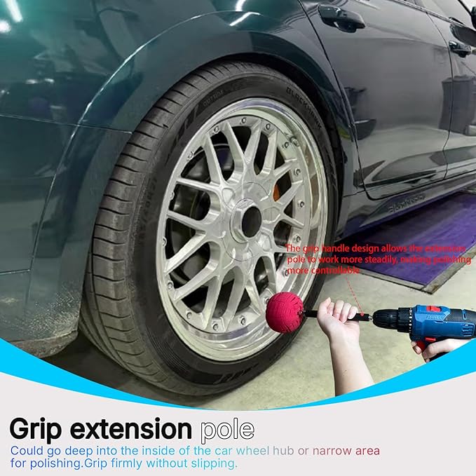 Drill Bit Cone Polisher, Metal Polishing Tool, Car Wheel Polishing Sponge, Polishing Pad, Polishing Ball, with Hand-Held Extension Bracket, Suitable for Household Standard Hand Drill