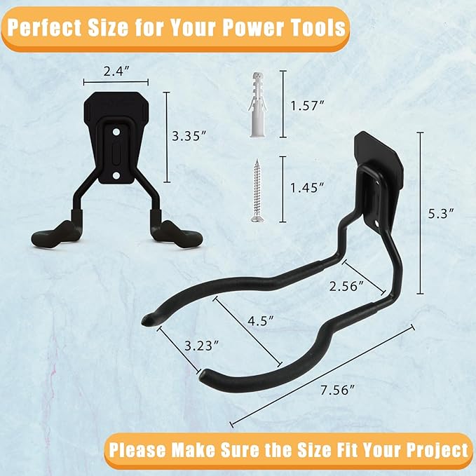 Power Tool Hanger, Weedeater Rack, Garage Wall Hooks, String Trimmer Hanger, Utility Hooks for Garage Tool Organizers and Storage (2 Pack), WEH01