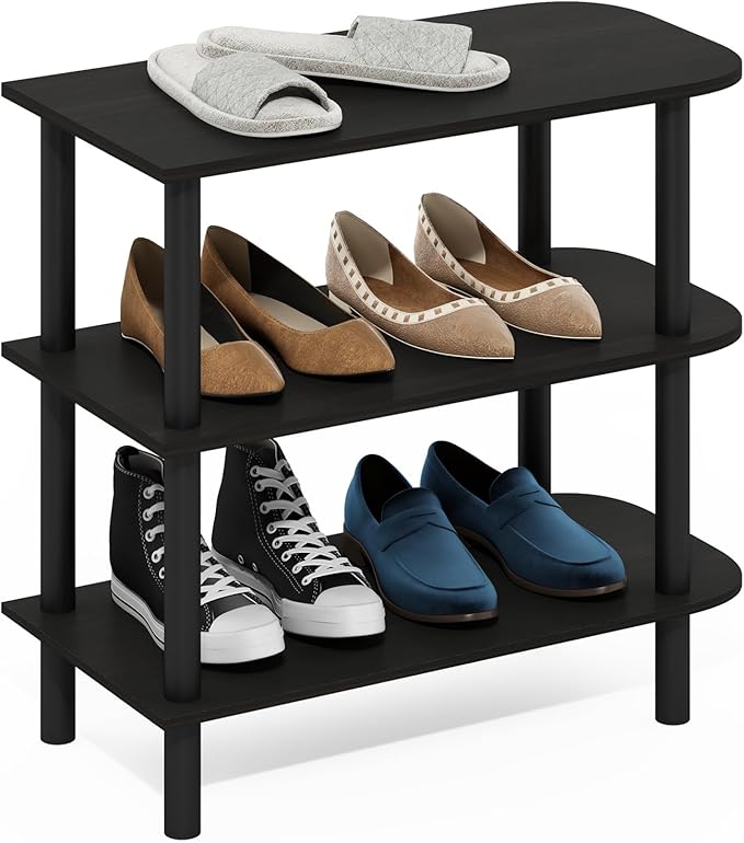 Furinno Turn-N-Tube Shoe Rack, 3-Tier Shoe Organizer, Shoe Rack Storage with Curved Freestanding Organizer, 11.7 x 23.6 x 21.9, for Closet Entryway, Office, Garage, Dark Espresso