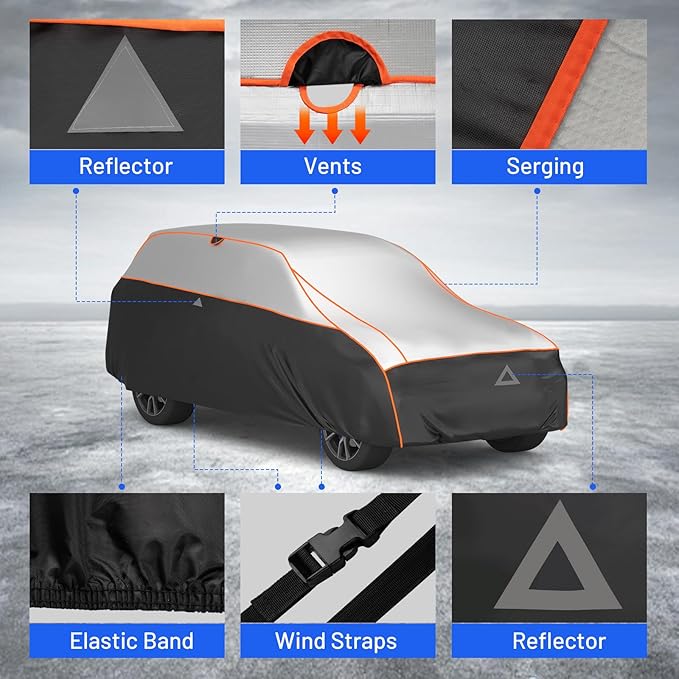Favoto Hail Protection Car Cover - Waterproof SUV Car Cover Padded Anti-Hail Snow Rain Protector for Automobiles Outdoor Heavy Duty with Reflective Stripes Full Exterior Cover Fits SUV up to 198"