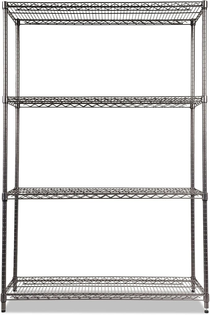 Alera Wire Shelving Starter Kit, Four-Shelf, 48w x 18d x 72h, Black Anthracite
