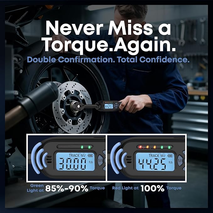 Digital Torque Wrench| ±2% Accuracy | Dual Alarm System | Short Handle Design | Electronic Torque Wrench Digital for Bicycle Moto/Auto Blue1 3/8" 3-60 N.m