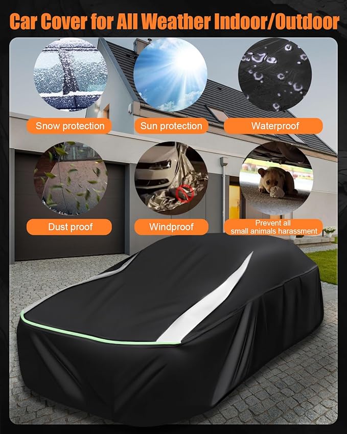 Full Enclosed Car Cover for Automobiles Universal Fit Camaro,Dodge Challenger/Charger,Accord,Camry,Altima,5 Series,Chrysler 300,Sonata,Malibu,Lexus ES,Passat,CT5,Audi A6/A7,K5/Stinger,Jaguar XJ