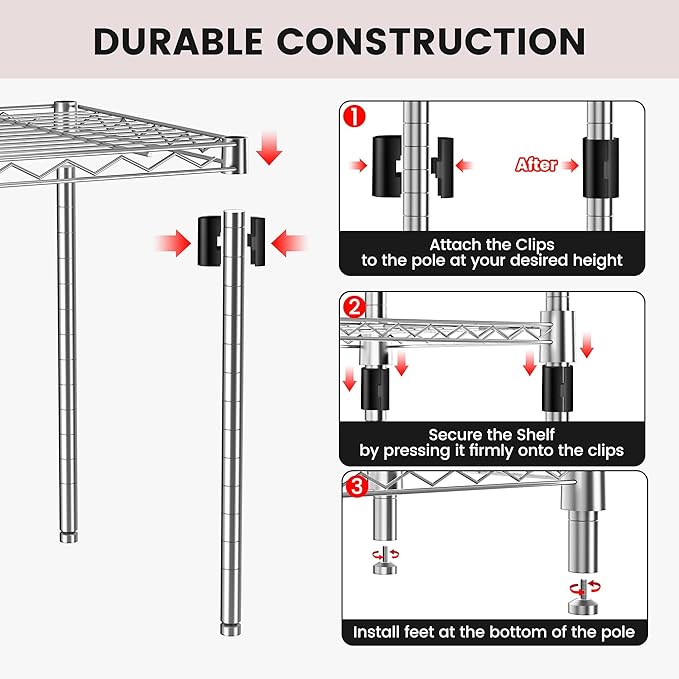 Xcity Storage Shelves, 1 Tier Heavy Duty Metal Shelving Unit, 350 LBS Capacity Adjustable Steel Wire Shelf Organizer for Pantry, Kitchen, Garage, 14" D x 14" W x 15" H, Chrome