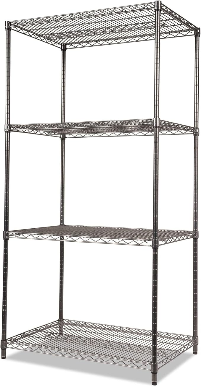 Alera Wire Shelving Starter Kit, Four-Shelf, 36w x 24d x 72h, Black Anthracite