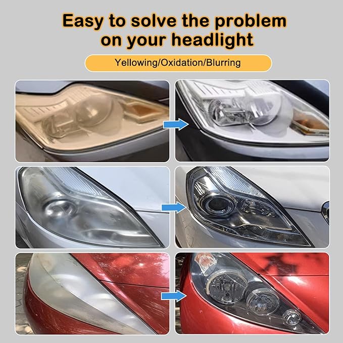 Headlight Restoration Kit with Ceramic Coating – Headlight Lens Cleaner to Remove Yellowing, Haze & Oxidation, Restore Headlight Clarity, Improve Night Visibility, Long-Lasting Protection-180ml
