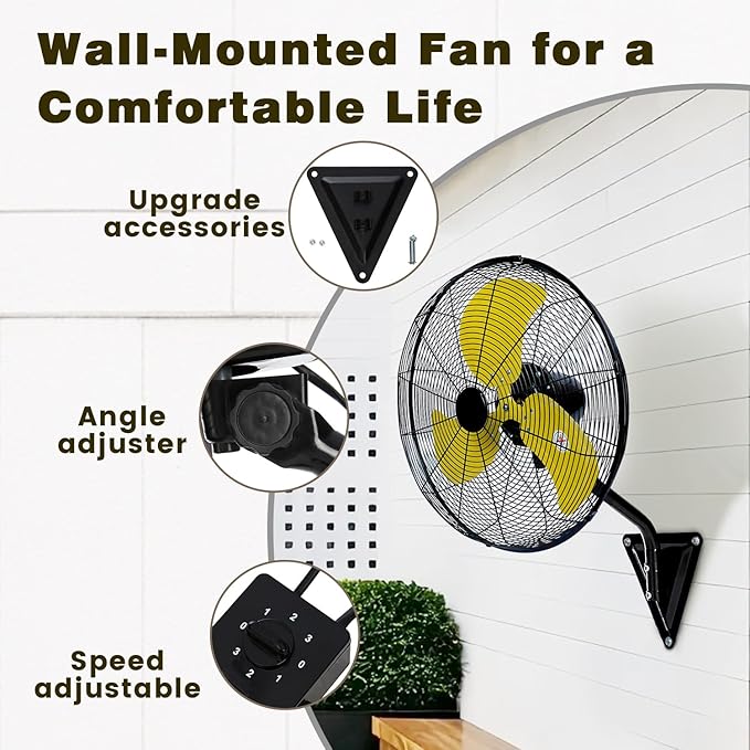 TMWINGS 20 Inch Wall Mount Fan, Heavy Duty Oscillating Wall-Mounted Fan with 6600 CFM, High Velocity 3 Speed Fans with Adjustable Tilting for Workshop, Garage, Patios, Commercial and Industrial