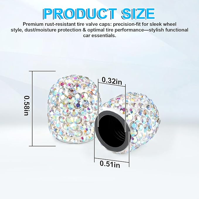 JUSTTOP 4 Pack Handmade Crystal Rhinestone Tire Valve Stem Caps, Universal for Cars, Trucks and Motorcycles - AB Color