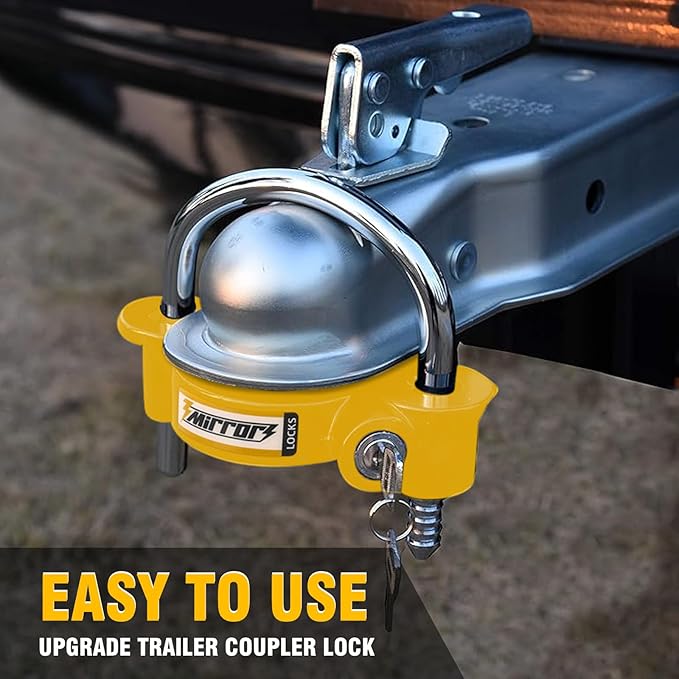3mirrors Trailer Hitch Locks - Ball Hitch Lock + 2 Hitch Pin Lock Fits 1-7/8 Inch, 2 Inch, 2-5/16 Inch Couplers for Trailer Truck Car Boat