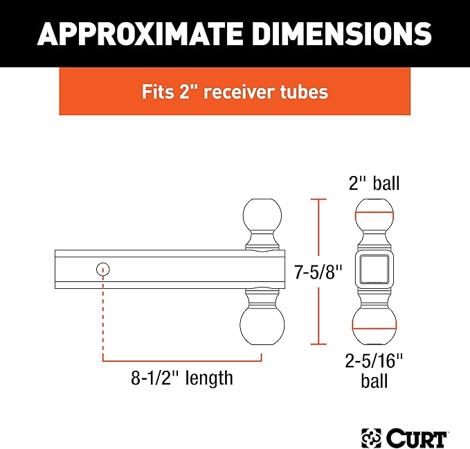 CURT 45002 Multi Ball Mount fits 2" or 2-5/16" Couplers | Mounts on Trailer Hitches with a 2" x 2" Receiver Tube Opening | Allows for Quick Changes Between Ball Sizes