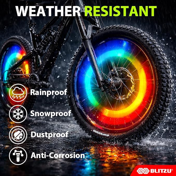 BLITZU Bike Wheel Lights, Bicycle Spoke Decorations Light for Night Riding, 2-Tire Pack 7 Colors in 1 Fun Bright Patterns, Disco LED Safety Strip Light, Bike Accessories for Kids, Boys, Girls, Adults