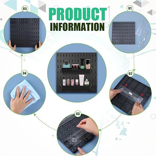 Unittype 17 Pcs Peg Board Combination Kit, 6 Plastic Wall Pegboard with 11 Accessories, 33" x 22" Desk Pegboard Organizer with Shelf Hook for Office, Kitchen, Gaming, Garage, Craft Room(Black)