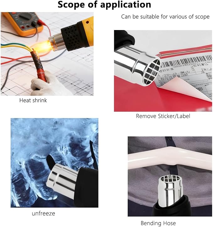 Heat Gun Digital Display 2000W, 140℉-1112℉ Variable Temperature Hot Air Gun, 2 Speed Settings, Overheat Protection, 4 Nozzles for Shrink Wrap, DIY Crafts, Home Repair