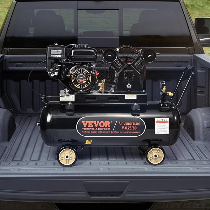 VEVOR 7HP Gas Powered Air Compressor, 21 Gallon Horizontal Air Compressor Tank with Wheels, 9CFM@115PSI Gas Driven Piston Pump Air Compressed System for Workshop Tire Inflation, Spraying, Nailing