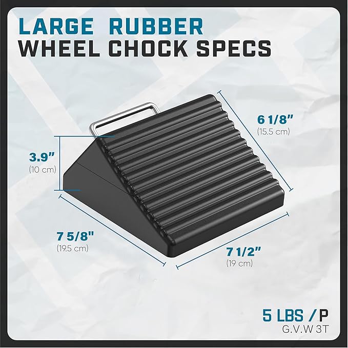 Wheel Chocks for Cars, RVs, Trucks, Trailers, and Vehicles G.V.W. up to 6T, 2 Pack - Anti Slip Bottom Tire Chock for All Weather Use - RV, Travel Trailer, Pop Up Camper Accessory