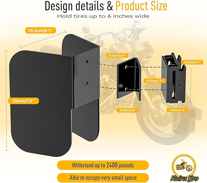2Pcs E Track Wheel Chock for Motorcycle,Durable Quality E Track Motorcycle Wheel Chock, Etrack Motorcycle Wheel Chock Fit Tires Up to 2" to 6" Wide,(Black)
