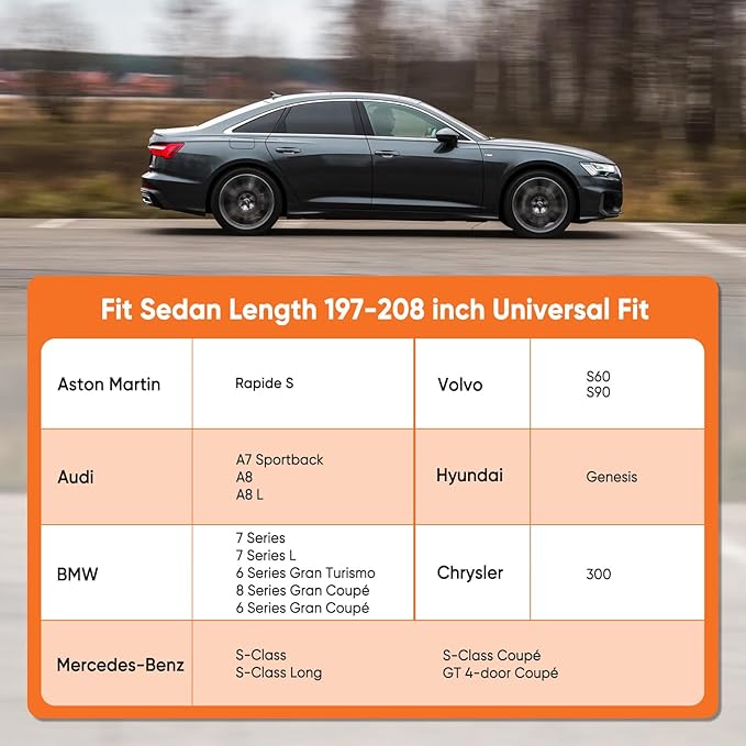 NEVERLAND Car Cover Waterproof All Weather for Automobiles, Outdoor Sedan Full Cover Heavy Duty Protection Snow Anti-UV Windproof for BMW/Mercedes-Benz/Audi/Honda/Toyota (Size:208''L x 78''W x 59''H)