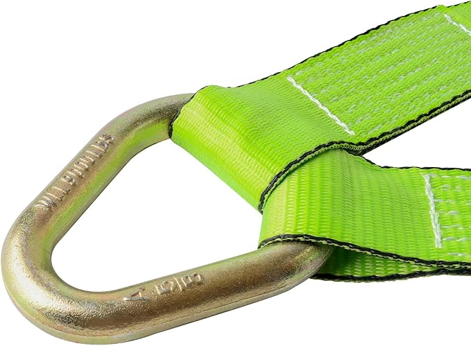 V-Bridle Strap 2" x 4' w/Snap Hooks w/Cordura Sleeve and 2 Pack 2"x 36" Axle Straps, D Ring Middle, for Car Hauler, Rollback, Flat Bed, Tow Truck, Wreck & Recovery